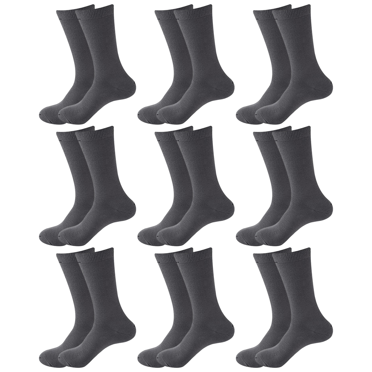9 Pair Crew Bamboo Socks Bulk Pack - Charcoal (Unisex Eco Natural Business Work Socks)
