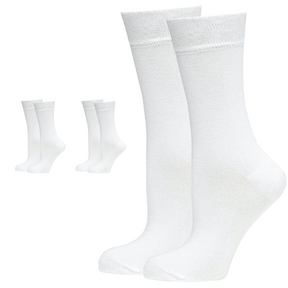 3 Pairs Crew Bamboo Socks - White (Unisex Eco Natural Business Work Socks)