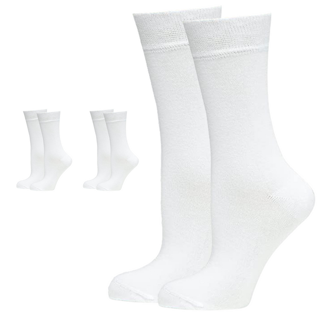3 Pairs Crew Bamboo Socks - White (Unisex Eco Natural Business Work Socks)