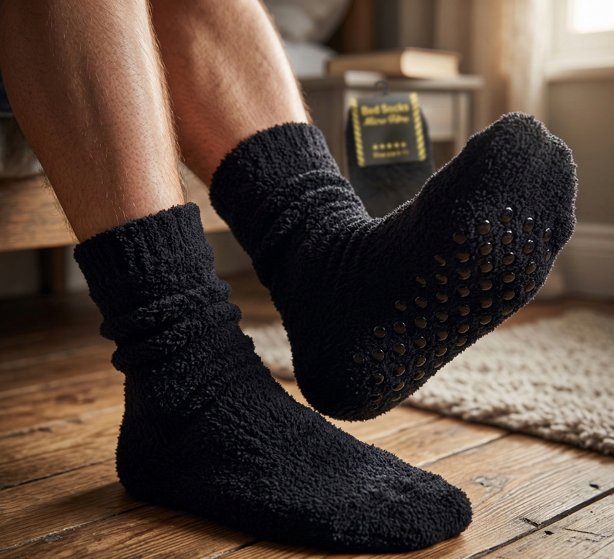 12 Pairs Mens Thick Non-Slip Bed Socks Bulk Pack - Plain Warm Winter Thermal Socks