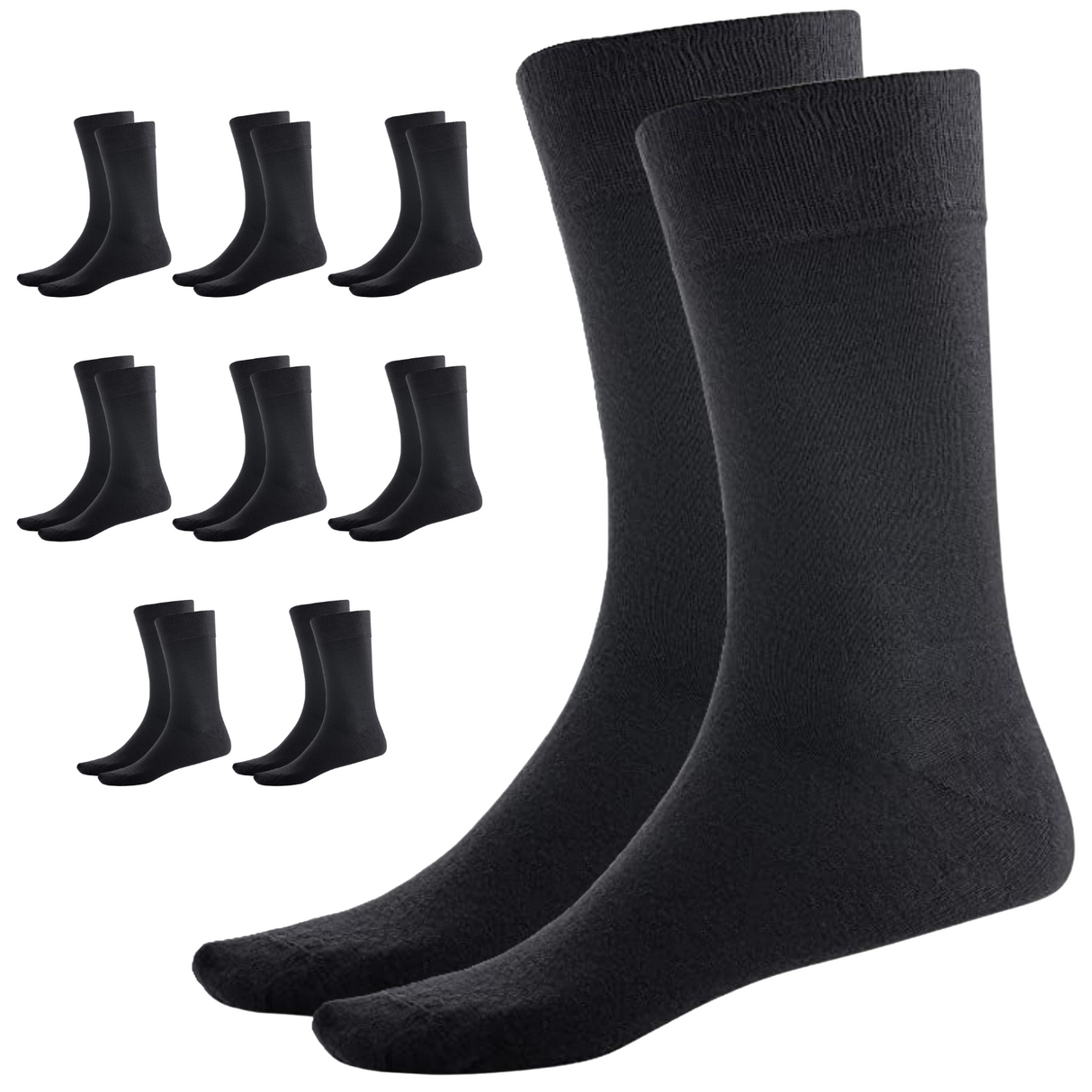 9 Pairs Crew Bamboo Socks Bulk Pack - Black (Unisex Eco Natural Business Work Socks)
