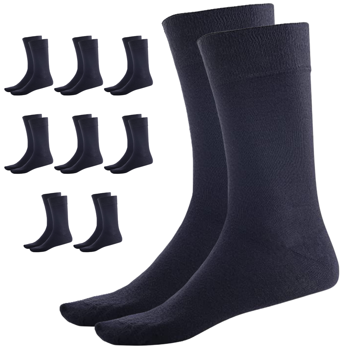 9 Pairs Crew Bamboo Socks Bulk Pack - Navy Blue (Unisex Eco Natural Business Work Socks)