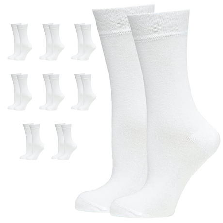 9 Pairs Crew Bamboo Socks Bulk Pack - White (Unisex Eco Natural Business Work Socks)