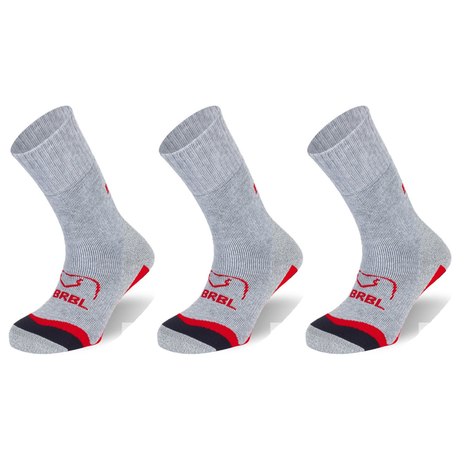 3x BRBL Urso Ski Socks Pack - Light Grey/Red - S (Trekking/Hiking Socks Made in Italy)