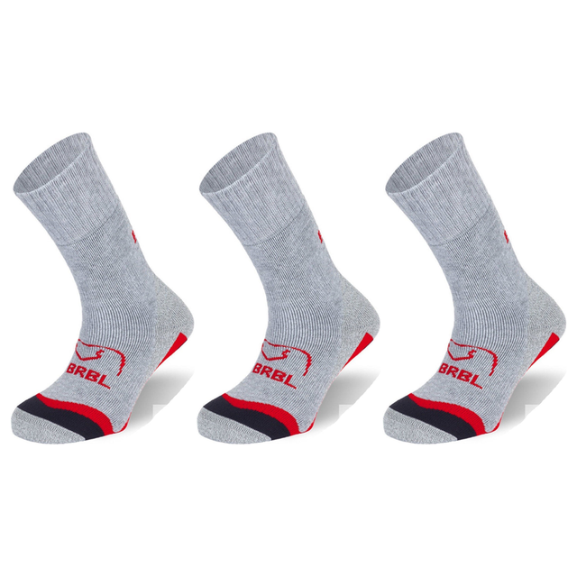 3x BRBL Urso Ski Socks Pack - Light Grey/Red - S (Trekking/Hiking Socks Made in Italy)