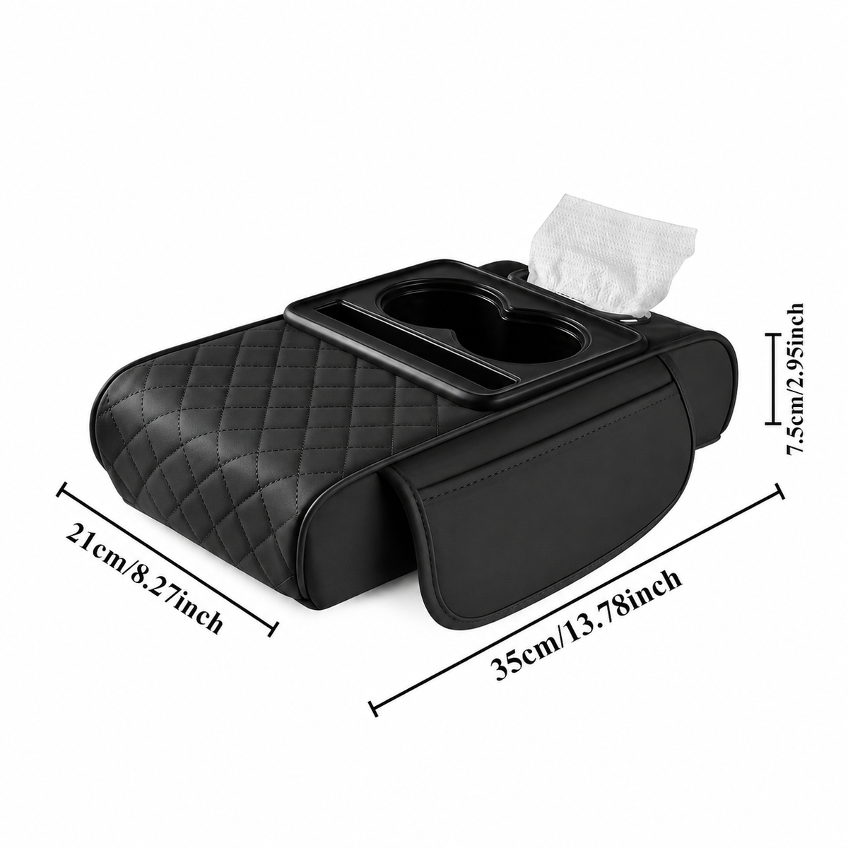 Car Centre Console Armrest w/ Organiser Auto Multipurpose Storage Cup Holder in Black