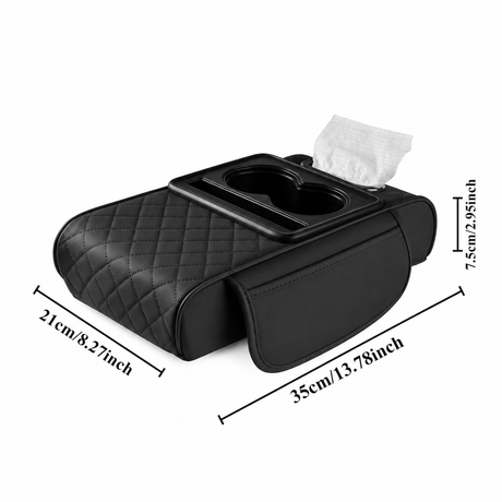 Car Centre Console Armrest with Organiser & Cup Holder - Black (Auto Storage)