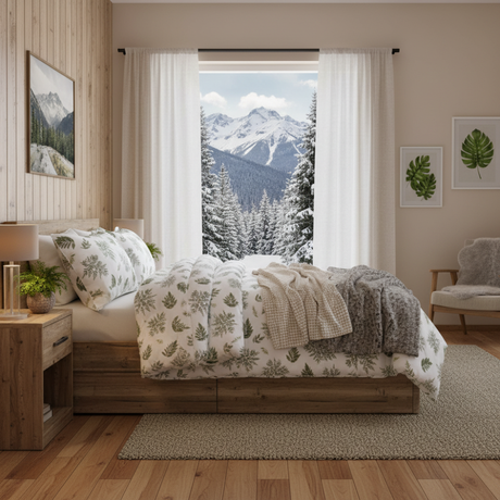 Woodland Fern Single Comforter Set w/ Fitted Sheet & 2 Pillow Covers - Green/White (4 Piece Set)