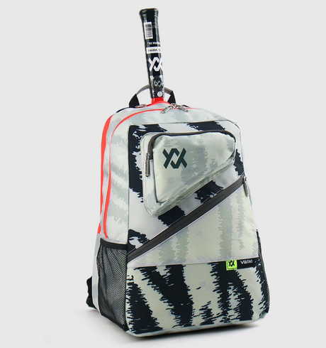 Volkl Zebra Backpack Bag w/ Tennis Racquet Sleeve - White/Black