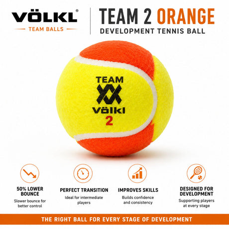 12x Volkl Team 2 Orange Tennis Balls - Low Compression Training for Beginners