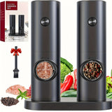 Electric Salt & Pepper Grinder Set – Adjustable Coarseness, LED Light & One-Touch Control (Black)
