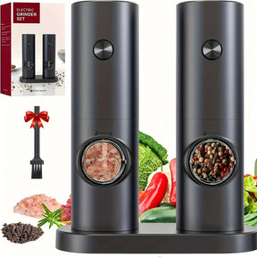 Electric Salt & Pepper Grinder Set – Adjustable Coarseness, LED Light & One-Touch Control (Black)