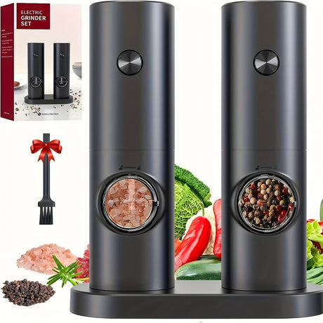 Electric Salt & Pepper Grinder Set – Adjustable Coarseness, LED Light & One-Touch Control (Black)
