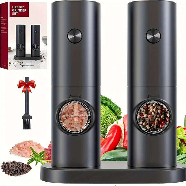 Electric Salt & Pepper Grinder Set – Adjustable Coarseness, LED Light & One-Touch Control (Black)