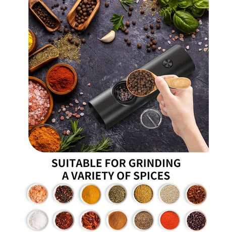 Electric Salt & Pepper Grinder Set – Adjustable Coarseness, LED Light & One-Touch Control (Black)