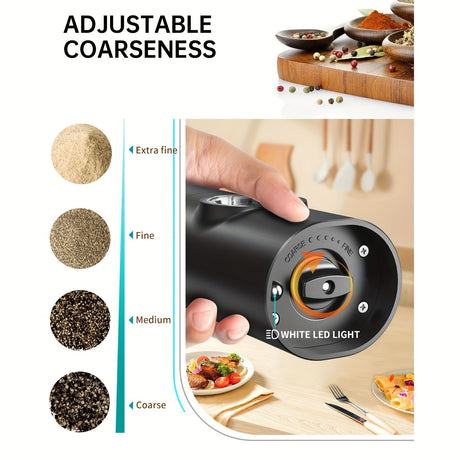 Electric Salt & Pepper Grinder Set – Adjustable Coarseness, LED Light & One-Touch Control (Black)