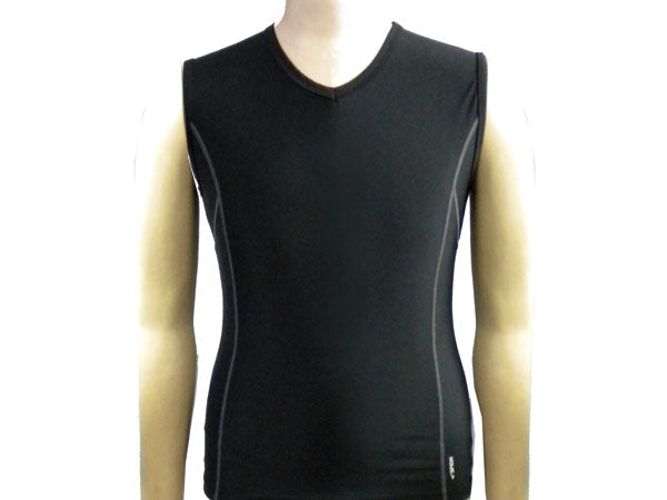 Sfida Mens Compression V Neck Tank Top - Black (Sports Base Layer) - BLACK