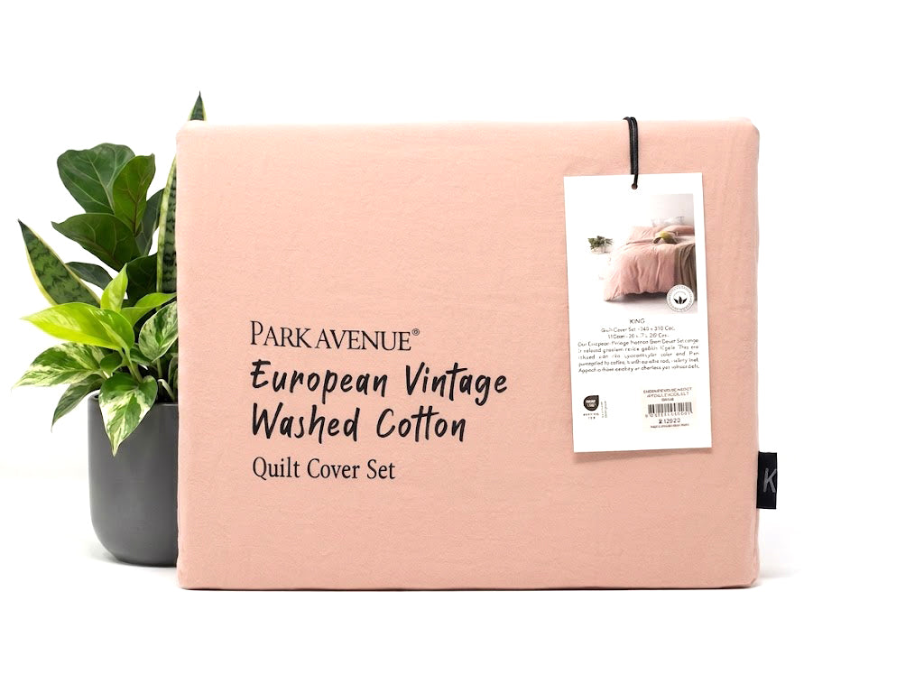 Park Avenue European Vintage Washed Cotton Quilt Cover Set - Blush