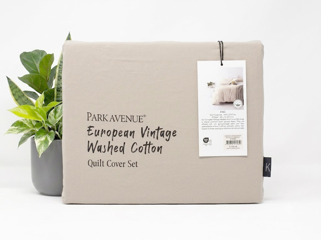 Park Avenue European Vintage Washed Cotton Quilt Cover Set - Stone