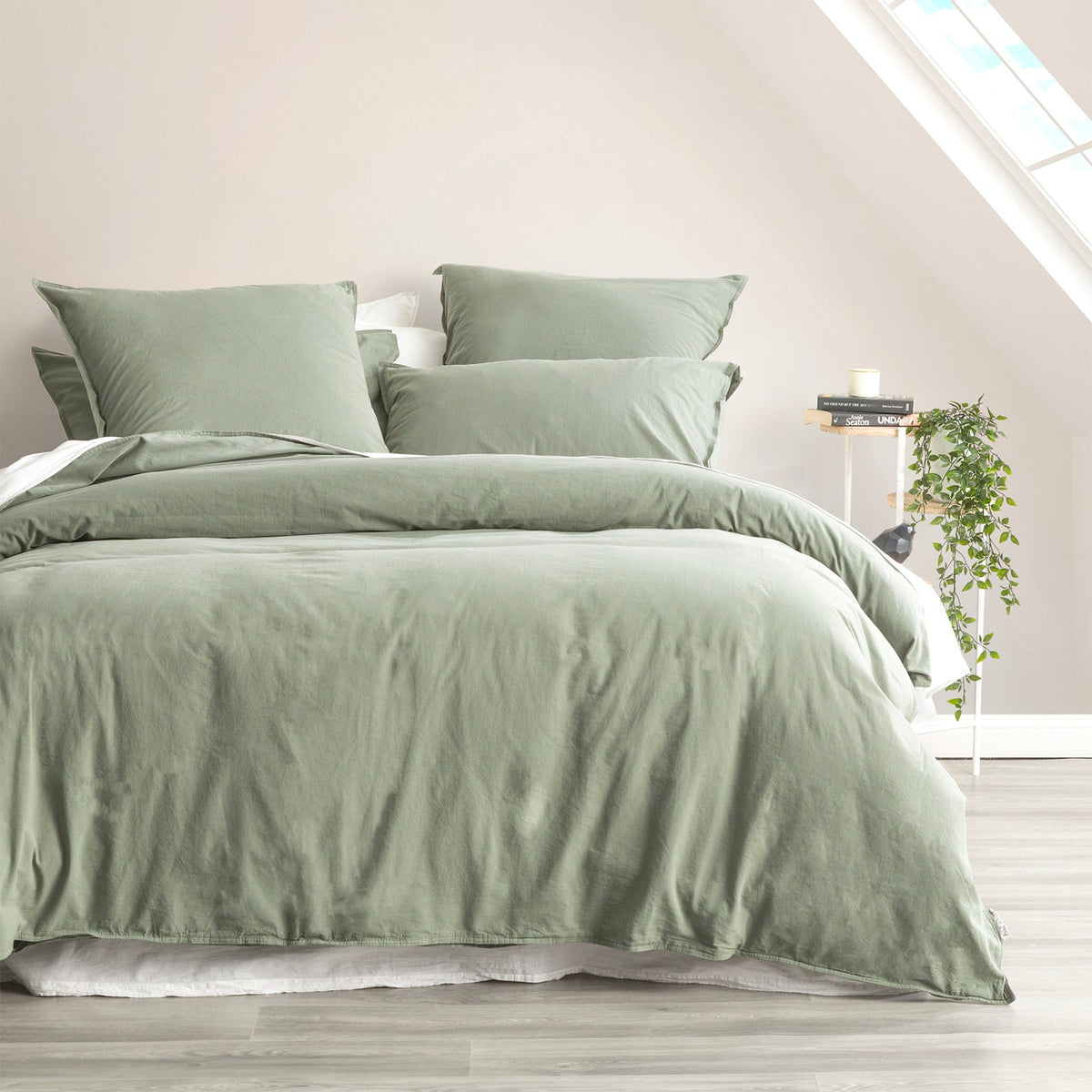 Park Avenue European Vintage Washed Cotton Quilt Cover Set - Fern