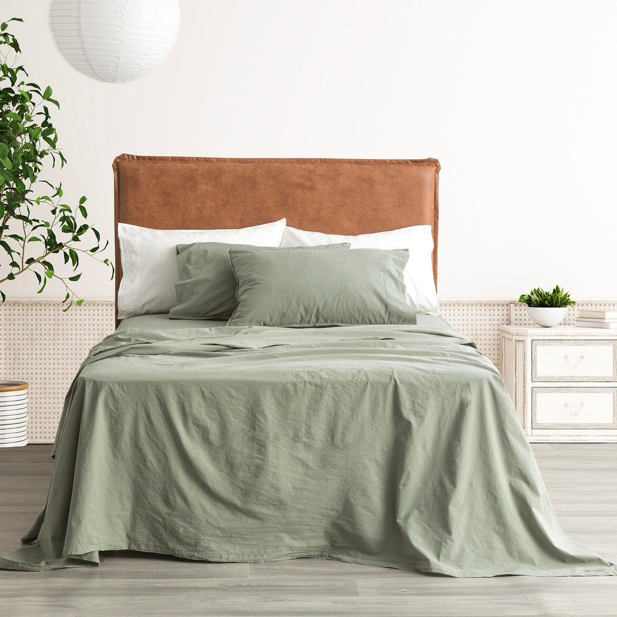 Park Avenue European Vintage Washed Cotton Bed Sheet Set - Fern