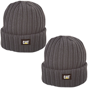 2x Caterpillar Rib Watch Beanie Hat - Graphite (Warm Winter Knit Cap)