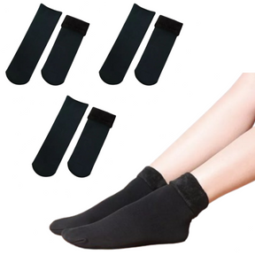 3 Pairs Large Thick Fur Thermal Heat Socks - Reversible Warm Winter Ski Socks