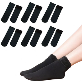 6 Pairs Large Thick Fur Thermal Heat Socks Bulk - Reversible Warm Winter Ski Socks