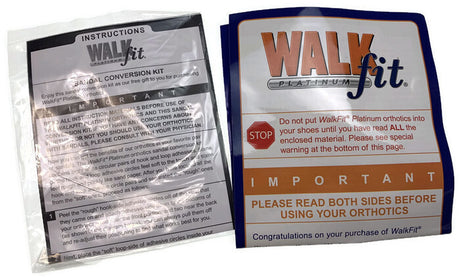 WALKFIT ORTHOTICS 3/4  Insoles Walk Fit Foot Feet Support PLATINUM SILVER - F (Womens 10-10.5, Mens 9-9.5)