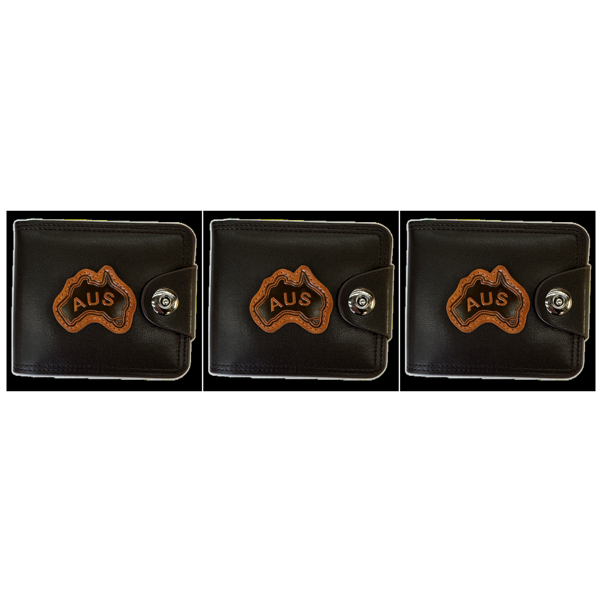 3x Australia Souvenir Wallet Pack - Brown w/ AUS Emblem (Premium Faux Leather)