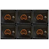 6x Australia Souvenir Wallet Bulk Pack - Brown w/ AUS Emblem (Premium Faux Leather)
