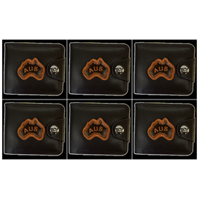 6x Australia Souvenir Wallet Bulk Pack - Brown w/ AUS Emblem (Premium Faux Leather)