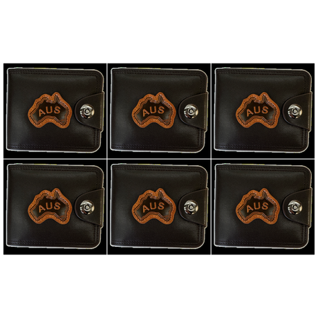 6x Australia Souvenir Wallet Bulk Pack - Brown w/ AUS Emblem (Premium Faux Leather)