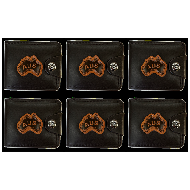 6x Australia Souvenir Wallet Bulk Pack - Brown w/ AUS Emblem (Premium Faux Leather)