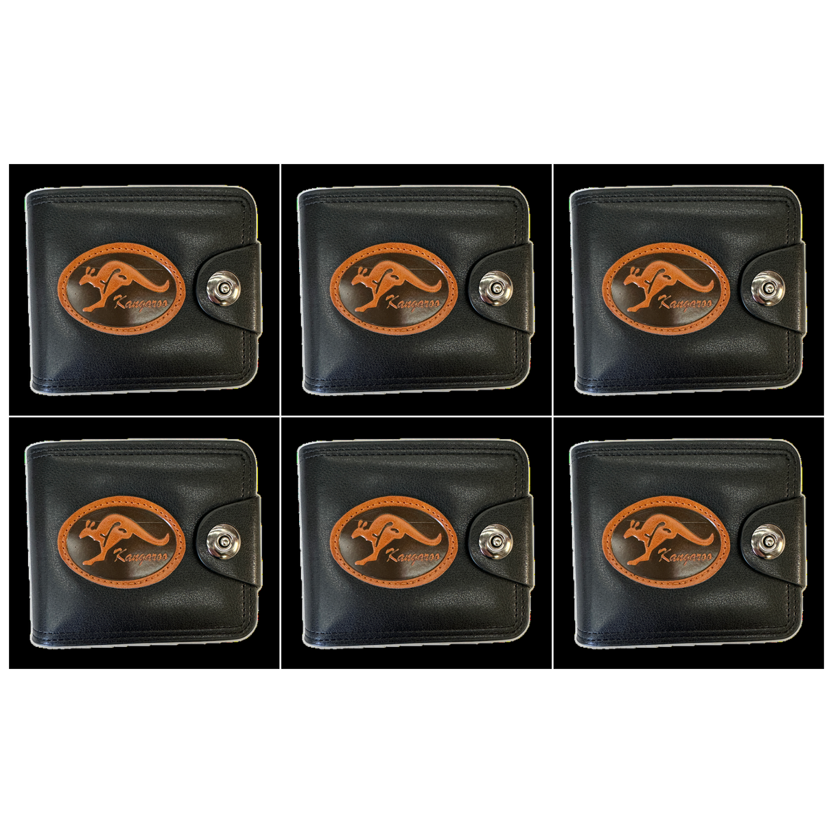 6x Australia Souvenir Kangaroo Wallet Bulk Pack - Black (Premium Faux Leather)