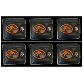 6x Australia Souvenir Kangaroo Wallet Bulk Pack - Black (Premium Faux Leather)