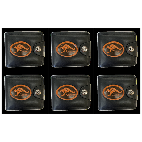 6x Australia Souvenir Kangaroo Wallet Bulk Pack - Black (Premium Faux Leather)