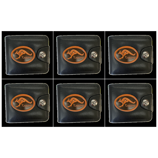 6x Australia Souvenir Kangaroo Wallet Bulk Pack - Black (Premium Faux Leather)