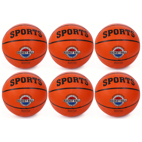 6x Classic Rubber Training Basketball Bulk Pack - Black/Orange (Size 7)
