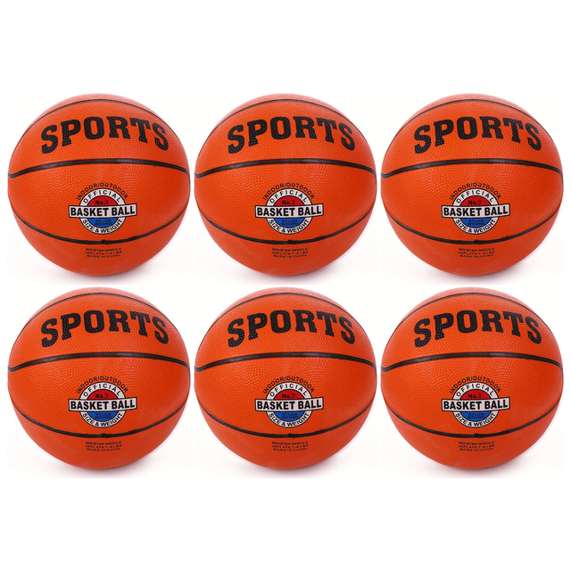6x Classic Rubber Training Basketball Bulk Pack - Black/Orange (Size 7)