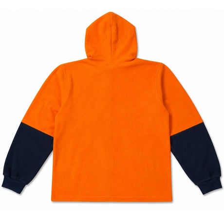Hi Vis Polar Fleece Full Zip Hoodie Jumper - Orange/Navy (High Visibility Safety Workwear Jacket)