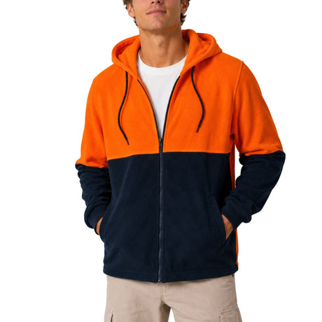 Hi Vis Polar Fleece Full Zip Hoodie Jumper - Orange/Navy (High Visibility Safety Workwear Jacket)