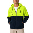 Hi Vis Polar Fleece Full Zip Hoodie Jumper - Yellow/Navy (High Visibility Safety Workwear Jacket)