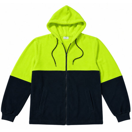 Hi Vis Polar Fleece Full Zip Hoodie Jumper - Yellow/Navy (High Visibility Safety Workwear Jacket)