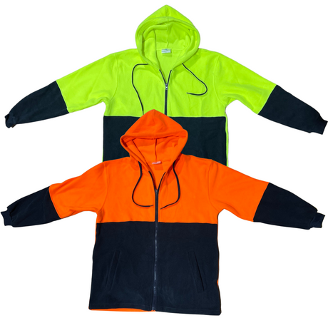 Full Zip Hi Vis Polar Fleece Hoodie Jumper Safety Workwear Fleecy Jacket Unisex - Orange/Navy