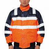 3-in-1 Hi Vis Quilted Safety Bomber Jacket - Orange/Navy (Waterproof Reflective Workwear)