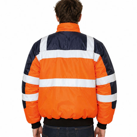 3-in-1 Hi Vis Quilted Safety Bomber Jacket - Orange/Navy (Waterproof Reflective Workwear)
