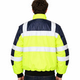 3-in-1 Hi Vis Safety Bomber Jacket Waterproof Reflective Quilted - Yellow/Navy
