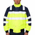 3-in-1 Hi Vis Quilted Safety Bomber Jacket Waterproof Reflective Workwear - Yellow/Navy - 3XL