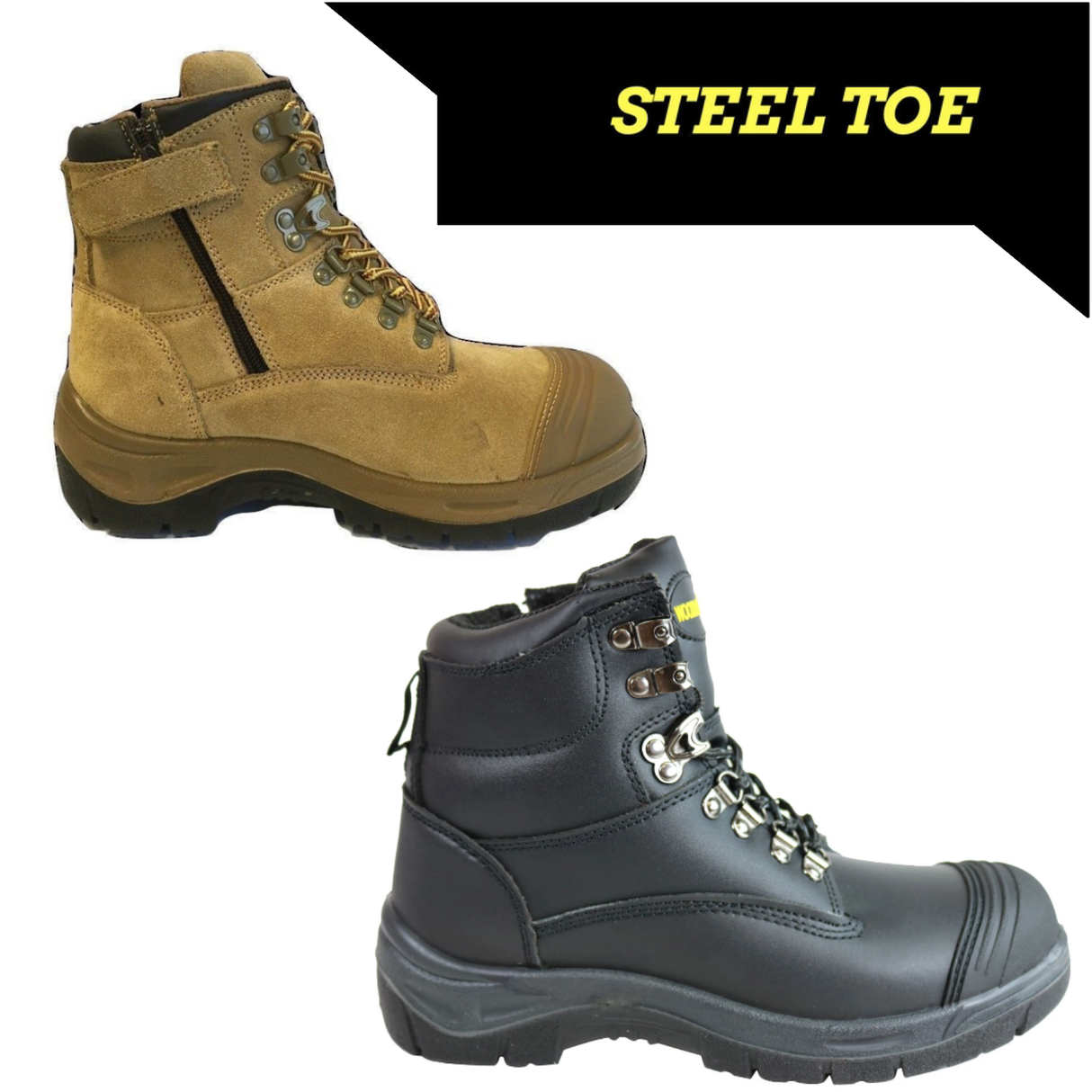 WOODLANDS Darwin Steel Cap Toe Safety BOOTS Side Zip Original Work Trade Shoes - Wheat